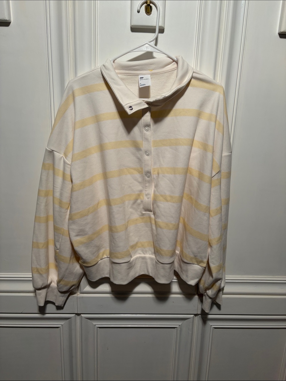 all in motion Cream and Pale Yellow Striped Button-Front Rugby Pullover